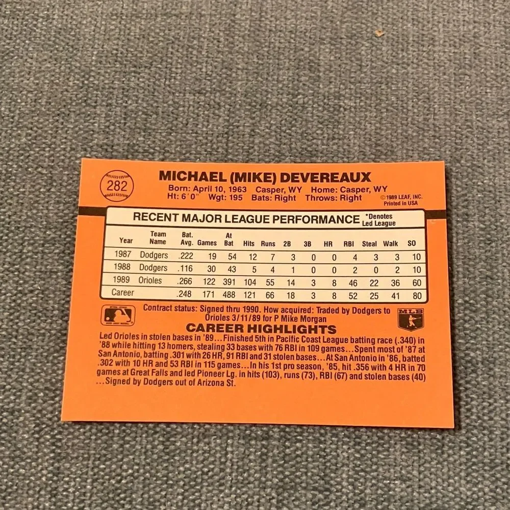 1990 Donruss Baltimore Orioles Baseball Card Trading Card